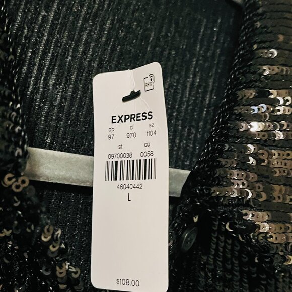 Black Sequined Blouse Relaxed Portofino NWT Express - Picture 3 of 8